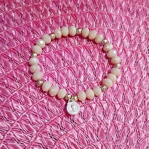 Pink Beaded Stretch Bracelet with Silver Charm